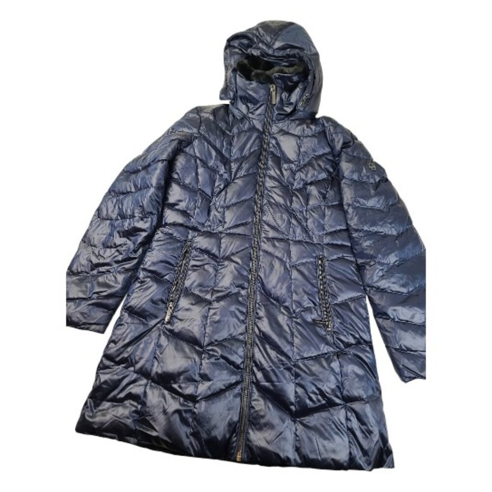 Michael Kors Women's Navy Packable Diamond Quilted Hooded Parka Jacket Size S